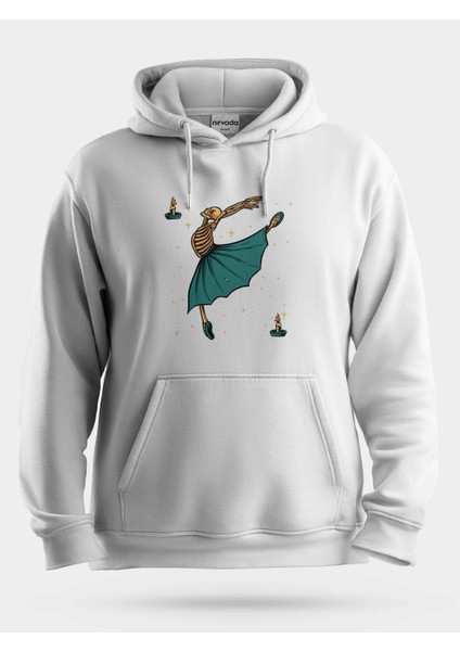 Balerin Iskelet Baskılı Unisex Kapüşonlu Sweatshirt