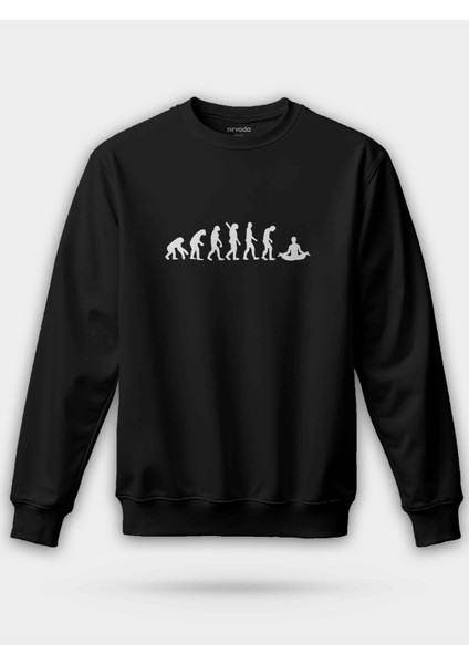 Yoga Evrimi Siyah Baskılı Unisex Regular Sweatshirt