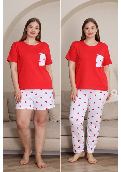 %100 Pamuk Büyük Beden 3 Parça Kadın Pijama Takımı