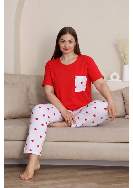 %100 Pamuk Büyük Beden 3 Parça Kadın Pijama Takımı