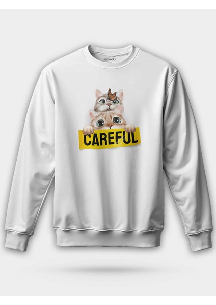 Yavru Kediler ve Kelebek Baskılı Unisex Regular Sweatshirt