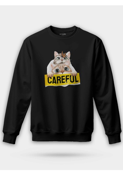 Yavru Kediler ve Kelebek Baskılı Unisex Regular Sweatshirt