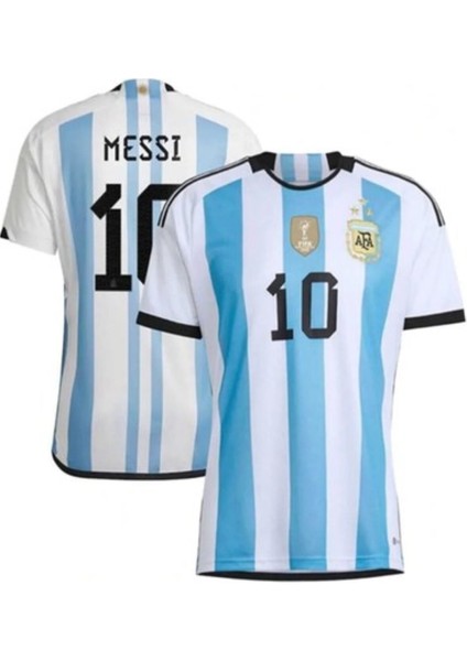 Sinm Messi Arjantim Mavi-Beyaz Cizgili Yetişkin Kısa Kollu Üst Formaı