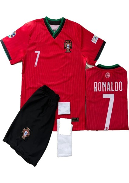 Portekiz Ronaldo Milli Takım Kırmızı Renk Çocuk Forması Bileklik ve Çorap Hediye Yyb