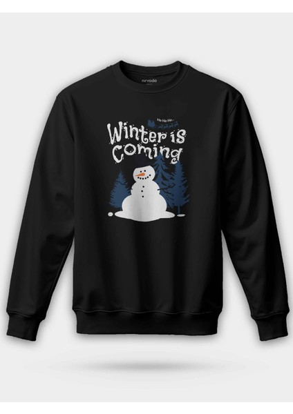 Winter Is Coming Kardan Adam Yılbaşı Siyah Baskılı Unisex Regular Sweatshirt