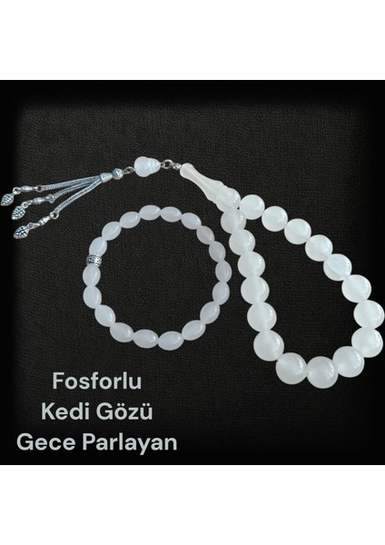 Kedi Gözü Efe Boy Tesbih - Kedi Gözü Bileklik - Kedi Gözü Anahtarlık (Gece Parlayan Taş)