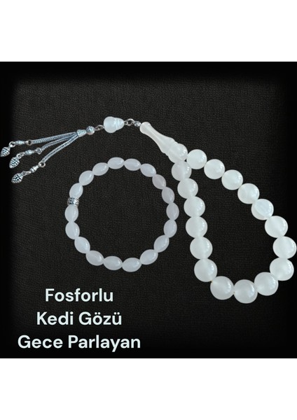 Kedi Gözü Efe Boy Tesbih - Kedi Gözü Bileklik - Kedi Gözü Anahtarlık (Gece Parlayan Taş)