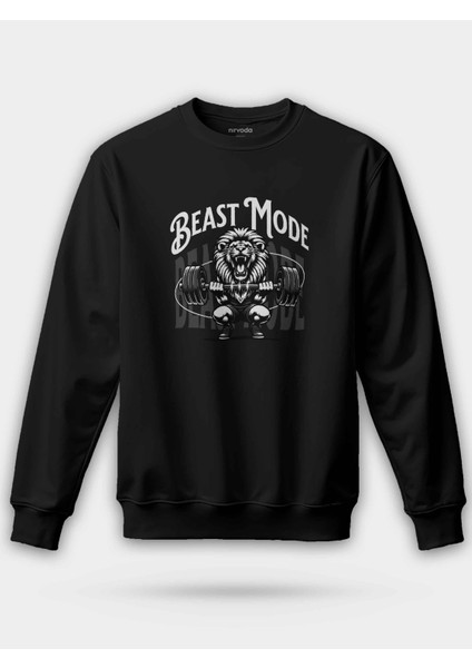 Beast Mode Aslan Gym Fitness Siyah Baskılı Unisex Regular Sweatshirt