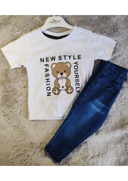 Hırkalı Ayıcık Baskılı Tshirt ve Kot Pantolon Erkek Bebek 9/12/18/24 Ay Takım fiyatları