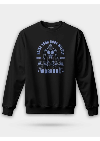 Workout Goril Fitness Baskılı Unisex Regular Sweatshirt