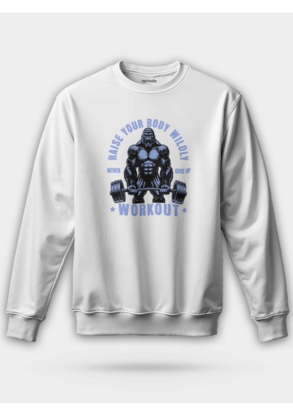 Workout Goril Fitness Baskılı Unisex Regular Sweatshirt