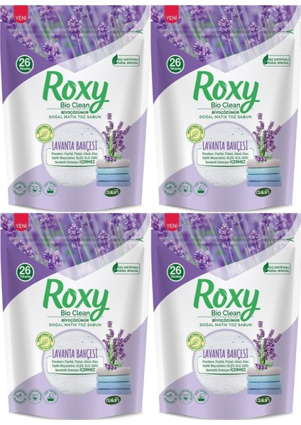 Roxy Bio Clean Matik Sabun Tozu 800GR Lavanta Bahçesi (4 Lü Set) (104 Yıkama)