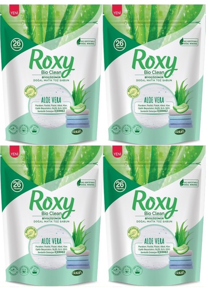 Roxy Bio Clean Matik Sabun Tozu 800GR Aloe Vera (4 Lü Set) (104 Yıkama)