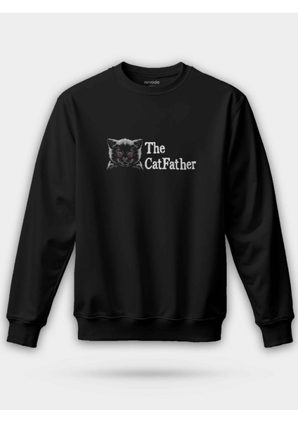 The Catfather Kedili Siyah Baskılı Unisex Regular Sweatshirt