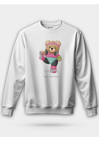 Sporcu Aerobik Sevimli Ayıcık Baskılı Unisex Regular Sweatshirt