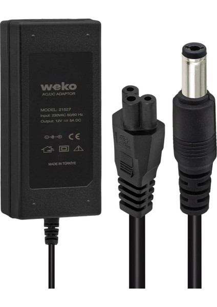 12 Volt - 5 Amper 5.5*2.5 Uçlu Yerli Üretim Plastik Kasa Masaüstü Adaptör (4887)
