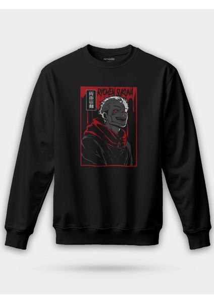 Ryomen Sukuna Jujutsu Kaisen Siyah Baskılı Unisex Regular Sweatshirt