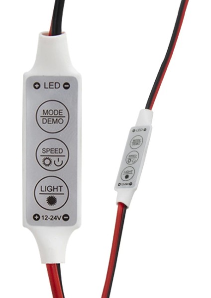 Mini Üç Tuşlu Tek Renkli 12-24 Volt LED Kontrol Cihazı ( Kırmızı- Siyah Kablo) (4887)
