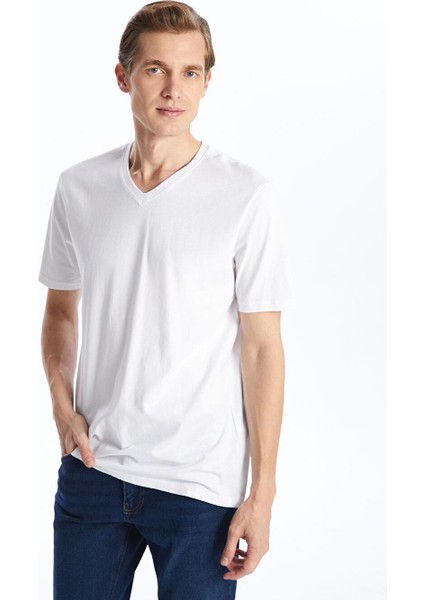 V Yaka Kısa Kollu Penye Erkek Tişört