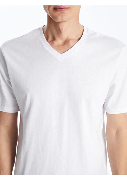 V Yaka Kısa Kollu Penye Erkek Tişört modelleri