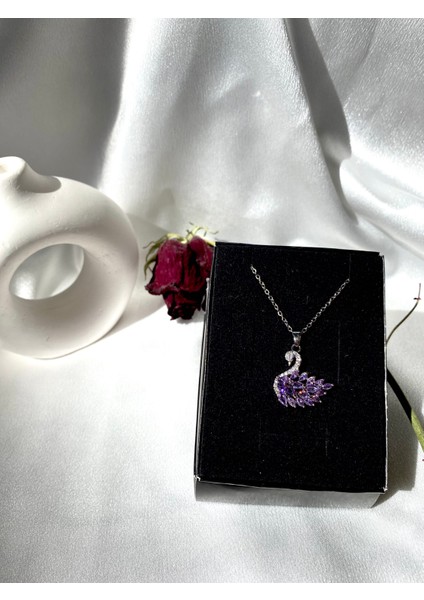 Kuğu Model Mor Zirkon Taşlı 316L Çelik Kolye Silver fiyatları