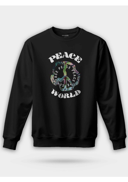 Peace World Özgür Dünya Siyah Baskılı Unisex Regular Sweatshirt