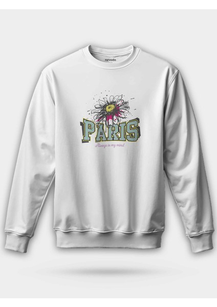 Paris Yazılı Çiçekli Baskılı Unisex Regular Sweatshirt