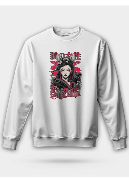 Lady Kitsune Japon Kızı Baskılı Unisex Regular Sweatshirt