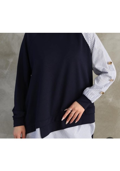 Kadın Kolu Düğme Detaylı Garnili Iki Iplik Oversize Sweat Tunik fiyatları