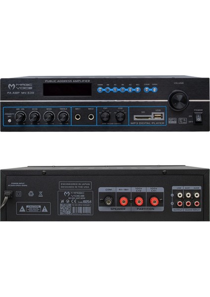 Magıcvoıce MV-530 120 Watt Usb/sd/uk Bluetooh 3 Mik Girişli 2 Bölgeli Hat Trafolu Anfi (4887)