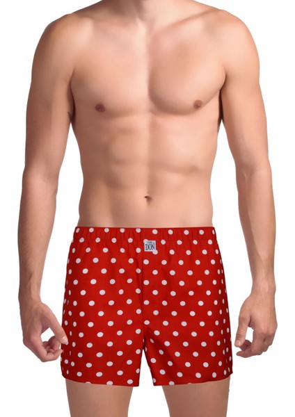 Poplin Erkek Boxer Kırmızı Beyaz Puantiyeli