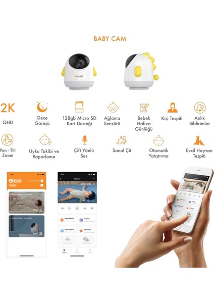 Yapay Zeka Destekli 360° Gece Görüşlü Sarı Wifi Bebek Güvenlik Kamerası (4887)