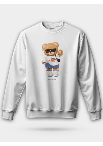 Hipster Girl Sevimli Ayıcık Baskılı Unisex Regular Sweatshirt
