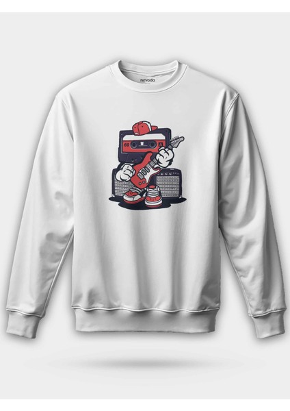 Gitarist Nostaljik Kaset Baskılı Unisex Regular Sweatshirt
