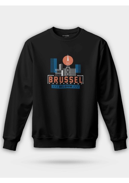 Brüksel Belçika Siyah Baskılı Unisex Regular Sweatshirt