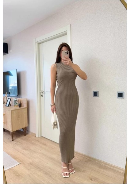 Fitilli Triko Elbise Maxi Uzun Boy