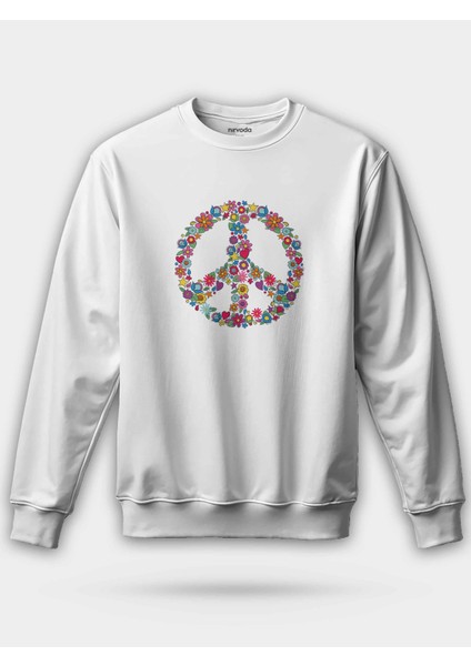 Çiçekli Peace Özgürlük Baskılı Unisex Regular Sweatshirt
