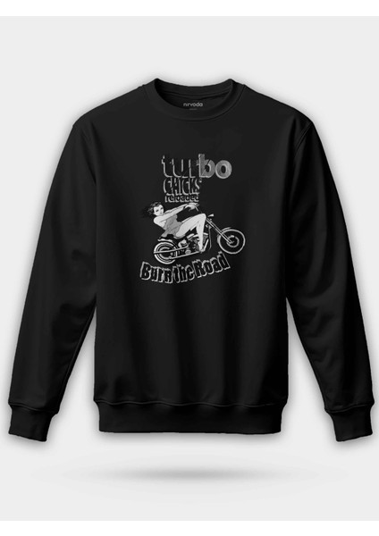 Burn To Road Motorcu Kız Baskılı Unisex Regular Sweatshirt