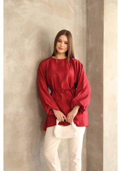 Kadın Kolları Balon Detaylı Kemerli Modal Kumaş Tunik fiyatları