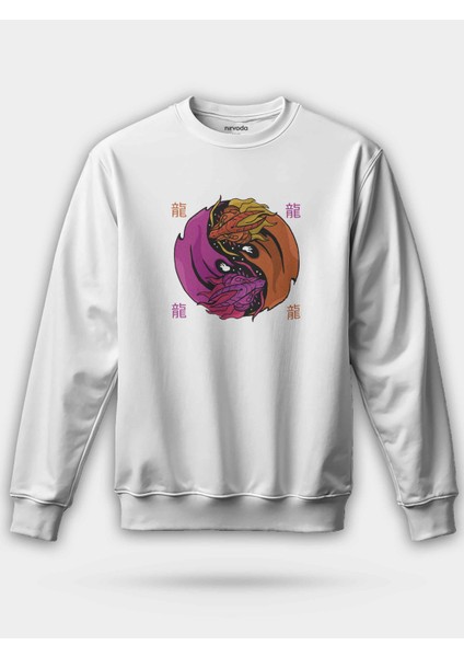 Yin Yang Renkli Ejderha Unisex Regular Sweatshirt