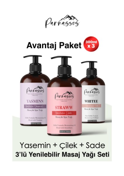Doğal Çilek ve Yasemin Özlü ve White Ipeksi Etkili Aromaterapi Masaj Yağı Seti 400 ml