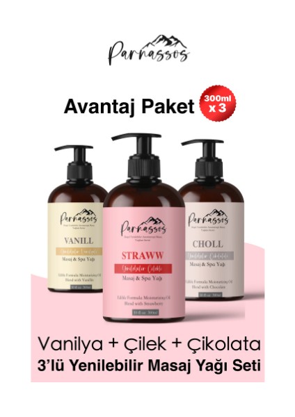 Çilek Özlü Vanilyalı + Çikolata Aroma Duyusal Aromaterapi Masaj Yağları Seti 400ML