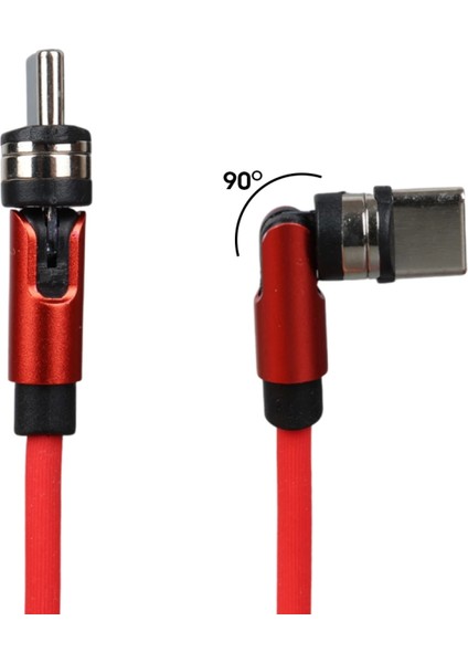 Kırmızı 3in1 (Type C- Lightning- Micro Usb) Manyetik Uç Taşınabilir Şarj Kablosu (4887)