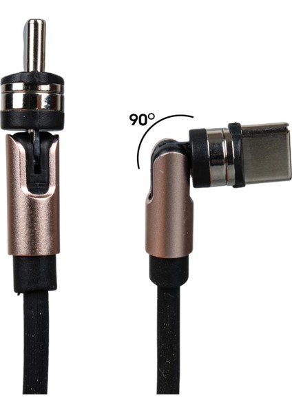 Siyah 3in1 (Type C- Lightning- Micro Usb) Manyetik Uç Taşınabilir Şarj Kablosu (4887)