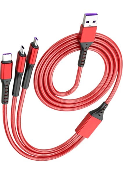 3ın1 Kırmızı 1.2 Metre (Mıcro USB - Lıghtnıng - Type C) Telefon Şarj Kablosu (4887)