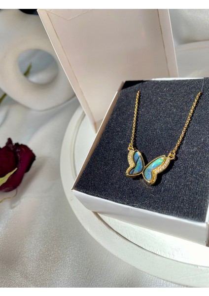 Kelebekli Zirkon Taşlı Mineli 316L Çelik Kolye Gold fiyatları
