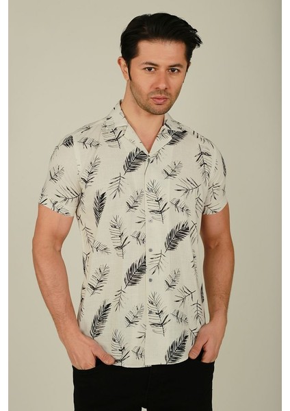 Erkek Hawaii Desenli Apaş Yaka Keten Gömlek fırsatları