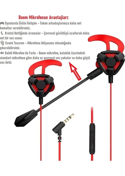Profesyonel Gaming Kulaklık Çift Mikrofonlu Kristal Netliğinde Ses Dayanıklı Kulak Içi Silikonlu