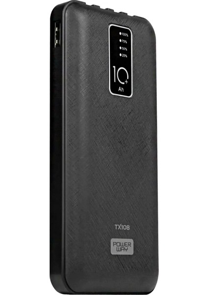 Powerway TX108 10000 Mah Siyah Göstergeli Ekstra Kablolu 4 Çıkışlı Powerbank