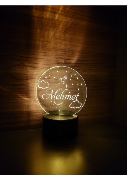 Kişiye Özel Uzay Temalı Çiçek Kız Işıklı Masa Lambası ( Pilli )